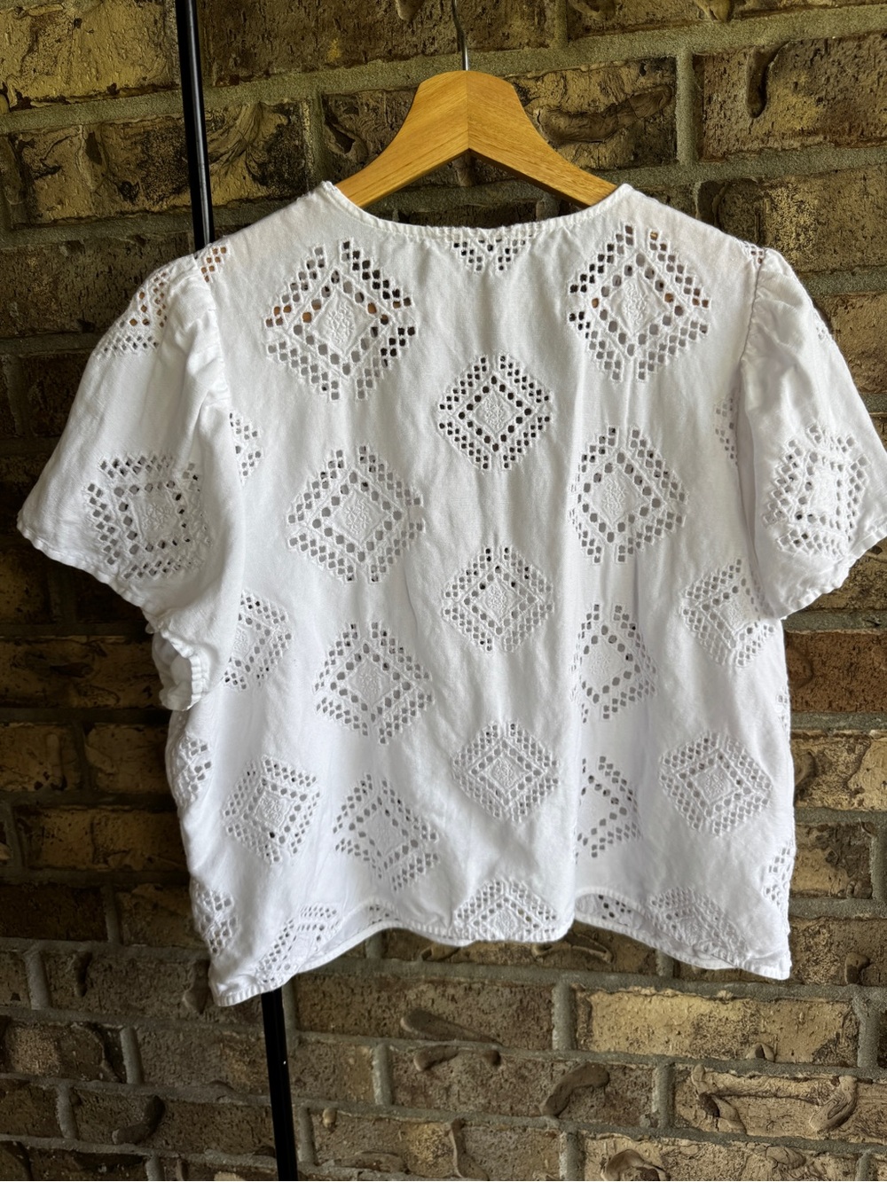 Madewell Eyelet Flutter-Sleeve Top White Linen Blend Button Front Blouse XL - Picture 10 of 15